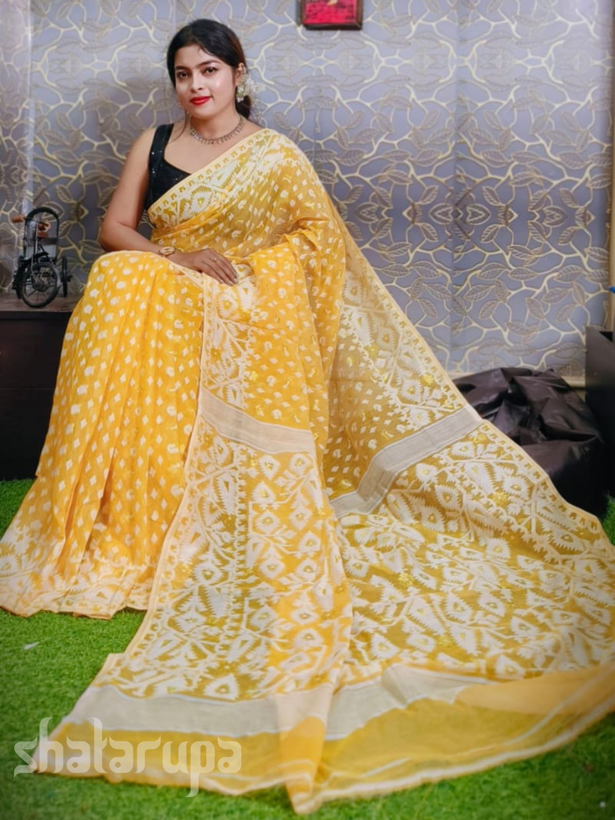 Woven Soft Dhakai Jamdani Saree Cotton Silk Color Lemon yellow – Rebistore